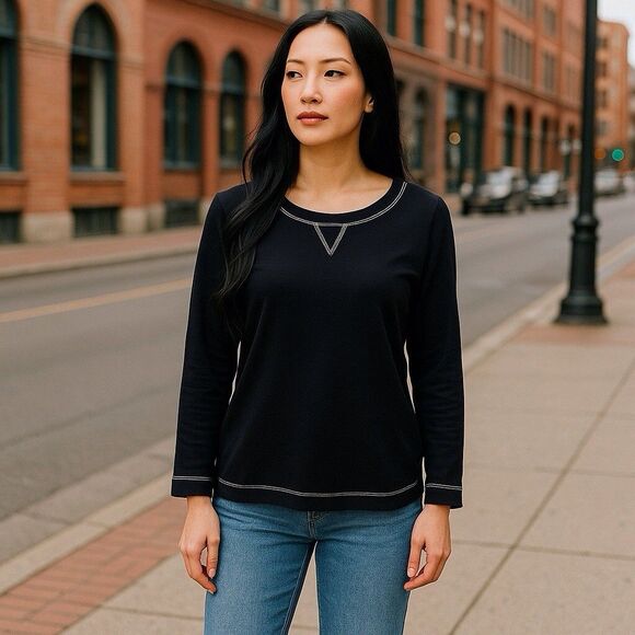 T by Talbots Womens Medium UPF 50+ Blue And White Pullover TEE SHIRT Nautical - Picture 1 of 8